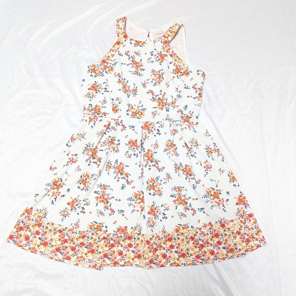Rewind‎ Garden Party Floral Fit & Flair Mini Dress Orange White